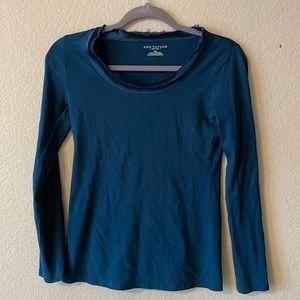 Ann Taylor silk collar crew neck long sleeve tee